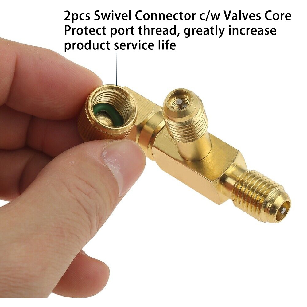 A Set of 1/4" Sae Valve Core Tee Adapter Air Conditioning Refrigeration Equipment Liquid Filler with Sealing Cap