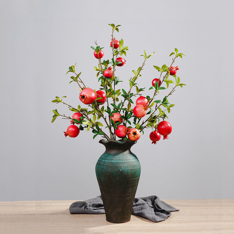 Fruta de Granada artificial caqui solo Granada de 7 cabezas caqui Ruyi Flor de víspera de Año Nuevo Hogar bendición cubo decoración flor falsa