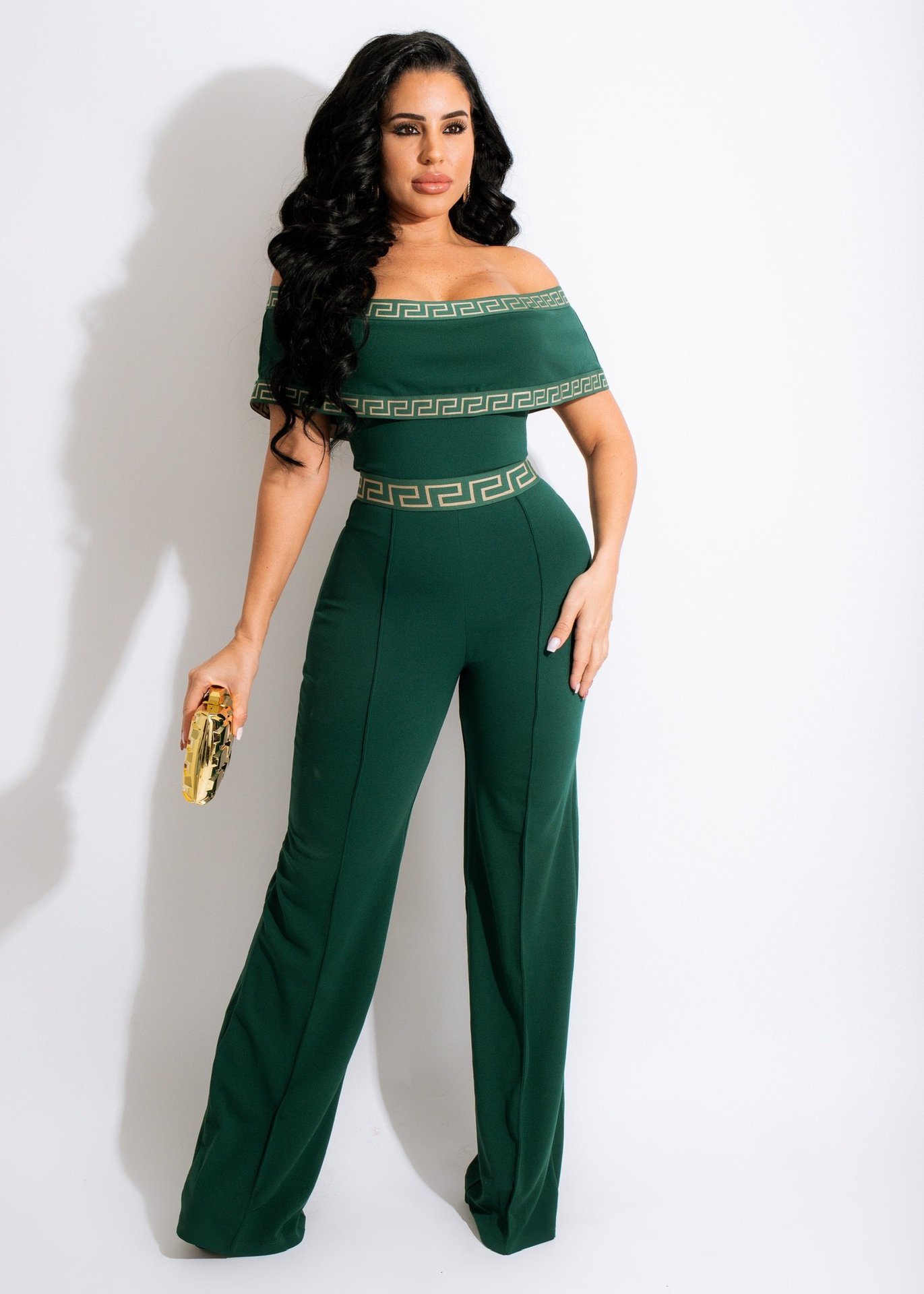 one-word shoulder webbing short-sleeved slim solid color jumpsuit NSALI127573