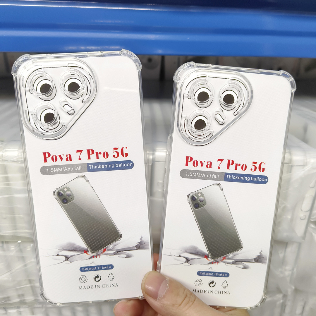 适用TECNO Pova7Pro 5G防摔手机壳 四角气囊防摔精孔透明TPU软壳