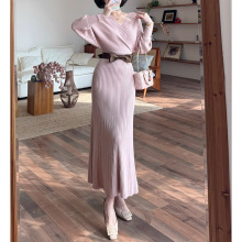 蝴蝶结心动情书--秋季新款韩系性感辣妹名媛气质风V领针织连衣裙