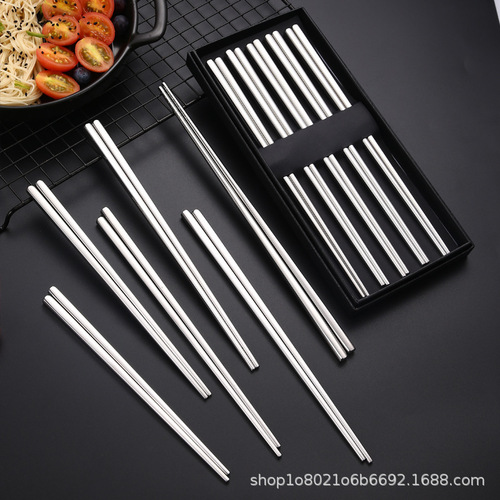 304 stainless steel chopsticks, non-slip, heat-insulated, full-square chopsticks, household, student canteen, Chinese chopsticks, hotel restaurant public chopsticks