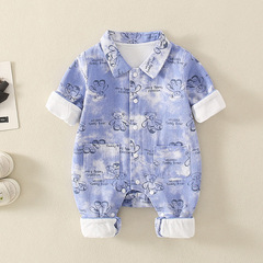 包屁衣嬰兒a類 純棉休閒時尚新生兒哈衣男寶寶牛仔連體衣外出服