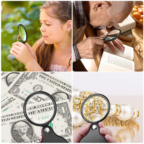 ChuGuan Leather-Foldable Artificial Leather 50mm/60mm Handheld Magnifying Glass Library Reading Gift