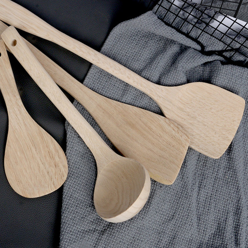 Kemu unpainted wooden spatula, special wooden spatula for non-stick pots, high temperature resistant wooden spatula, long handle, anti-scalding cooking spatula, wooden spatula