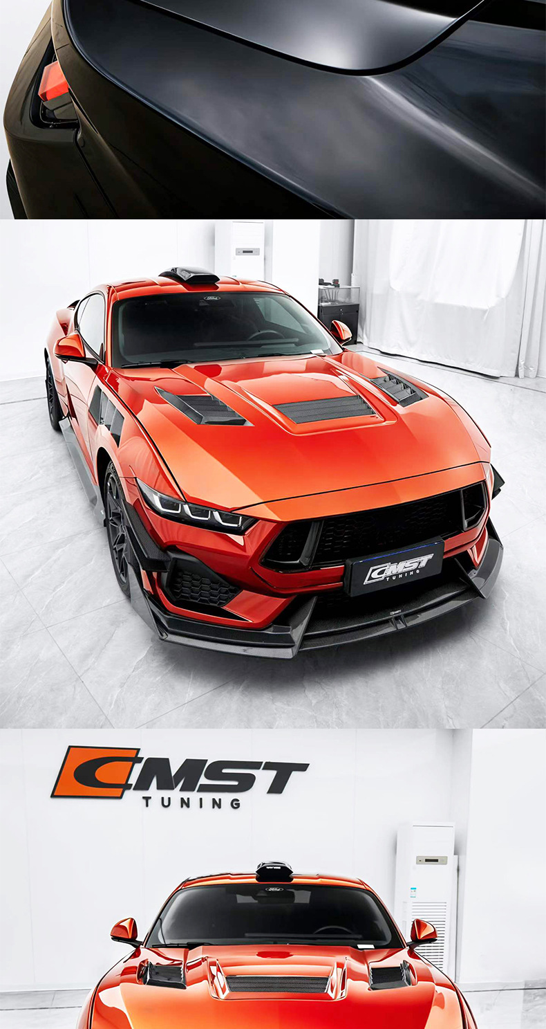 Suitable for Ford Mustang modifications: CMST carbon fiber front splitter, rear lip, side skirts, wind deflectors, hood, and fender flares