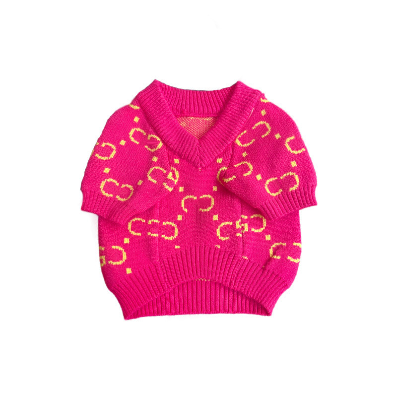 Trendy brand autumn and winter dog clothes knitted sweater warm V-neck pet two-legged clothes Teddy chenari bear clothing