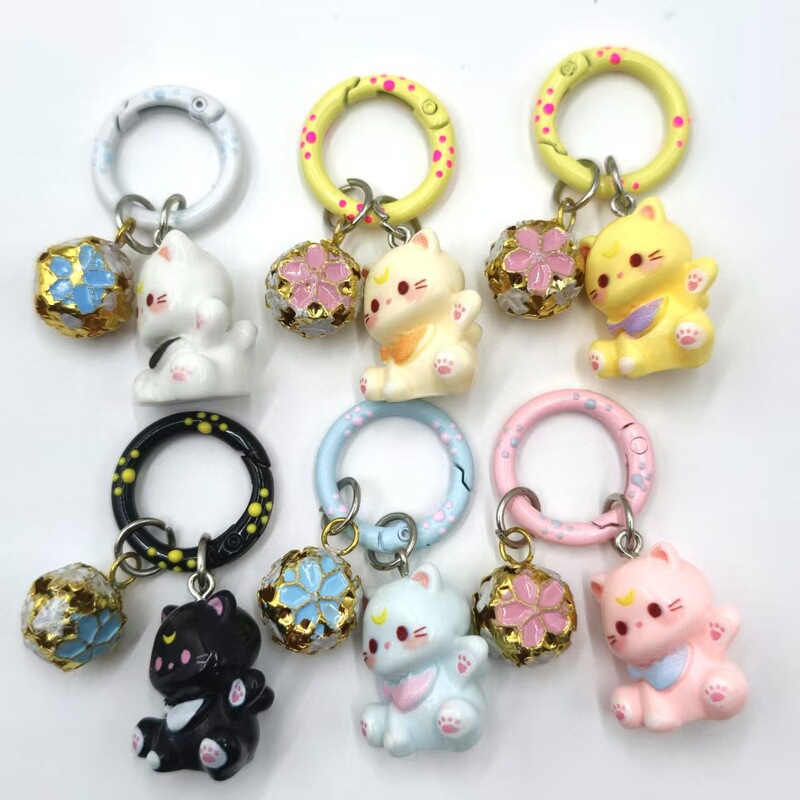 New Cartoon Drum Bell Kitten Keychain Student School Bag Cute Pendant Girl Bag Accessories Jewelry