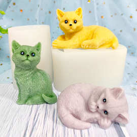 立体猫造型蜡烛硅胶模具可爱动物手工皂巧克力慕斯香薰石膏模型