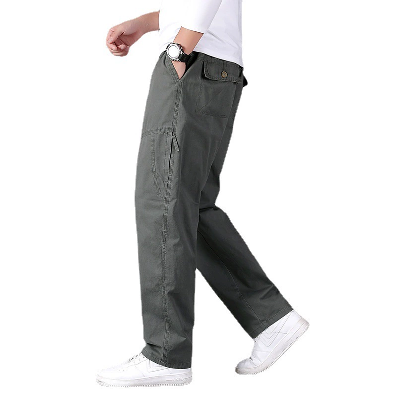 Cotton men's trousers, plus size, loose straight fit