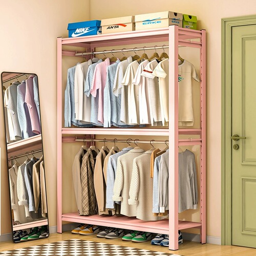 Inflammable shelf clothing rod shelf wardrobe rental clothes rack hat rack free assembly clothing rod drying rod