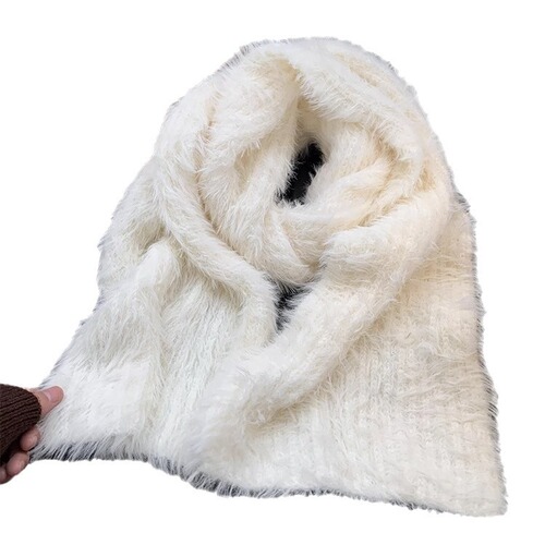 Plush scarf for women winter 2024 new Korean style versatile thickened cold-proof and warm imitation mink scarf white student