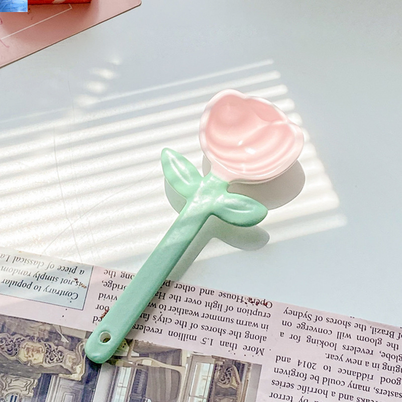 Cute Tulip Ceramic Soup Spoon For Dessert And Coffee_voghion.com