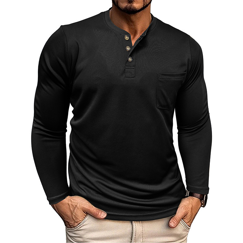 Autumn Men's Henry Shirt Long Sleeve T-shirt 透气凉爽外贸批|undefined