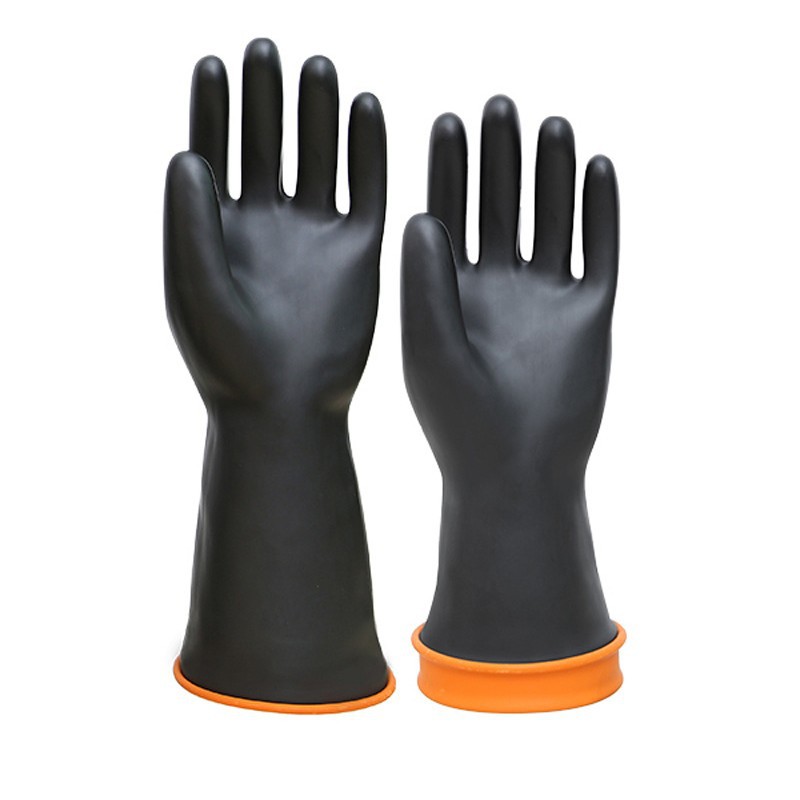 黑色橡胶防腐蚀耐酸碱手套工业防护实验室加长厚耐磨防水劳保手套