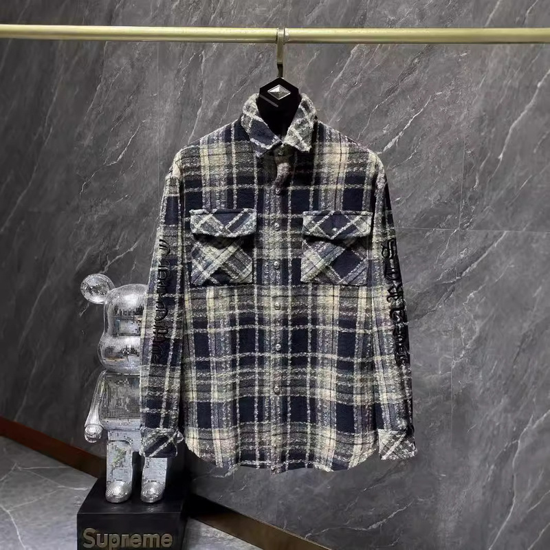 24SS CH new flannel plaid shirt men's and women's long sleeve shirt coat cross-border exclusive