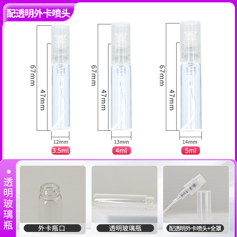 1ml spray de dispensación de perfume 1,5 ml mini botella de spray transparente 2ml botella de muestra pequeña botella de spray de vidrio