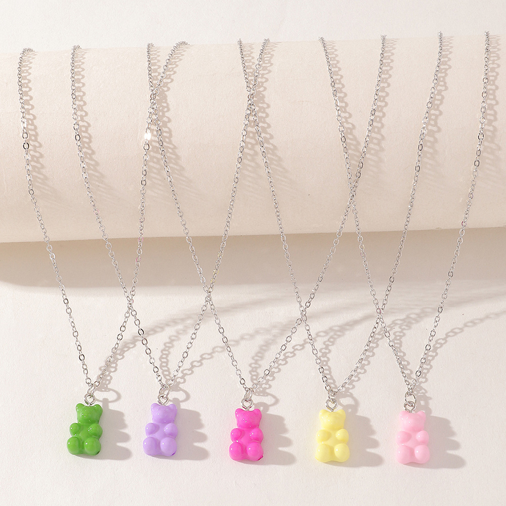Korean simple bohemian style cute colorful resin bear set childrenu0027s necklace