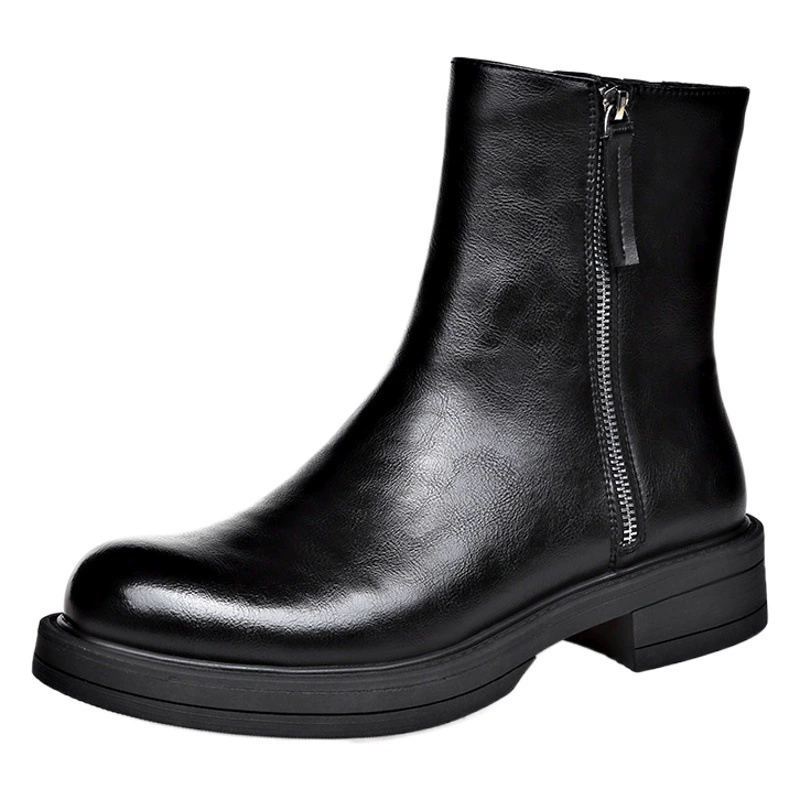 Зимние кожаные ботинки челси в Корейском стиле, шерстяные теплые кожаные ботинки без шнуровки Martin, модные повседневные мужские ботинки с мундштуком