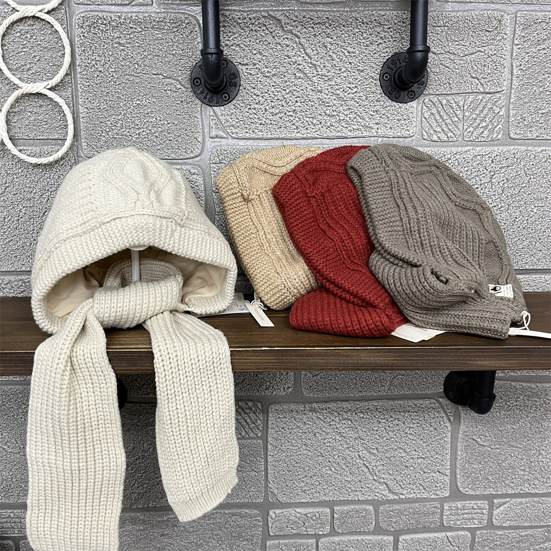 木然良品秋冬男女宝宝纯棉内衬帽子韩系胖针帽围脖护耳帽M059l