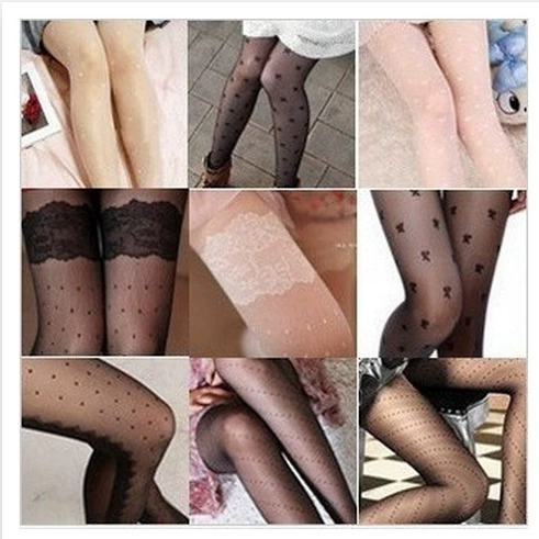 Tattoo sheer tights, spring-summer thin patterned stockings, black & white, multiple designs