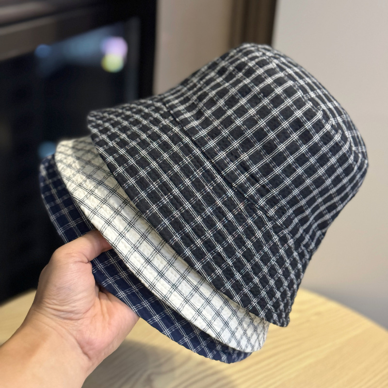 Korean Version of Dongdaemun New Fisherman Hat for Women, Japanese-Style Plaid Bucket Hat, Casual Versatile Summer Sunshade and Sun Protection Hat Trendy Korean Version of Dongdaemun New Fisherman Hat for Women, Japanese-Style Plaid Bucket Hat, Casual Versatile Summer Sunshade and Sun Protection Hat Trendy