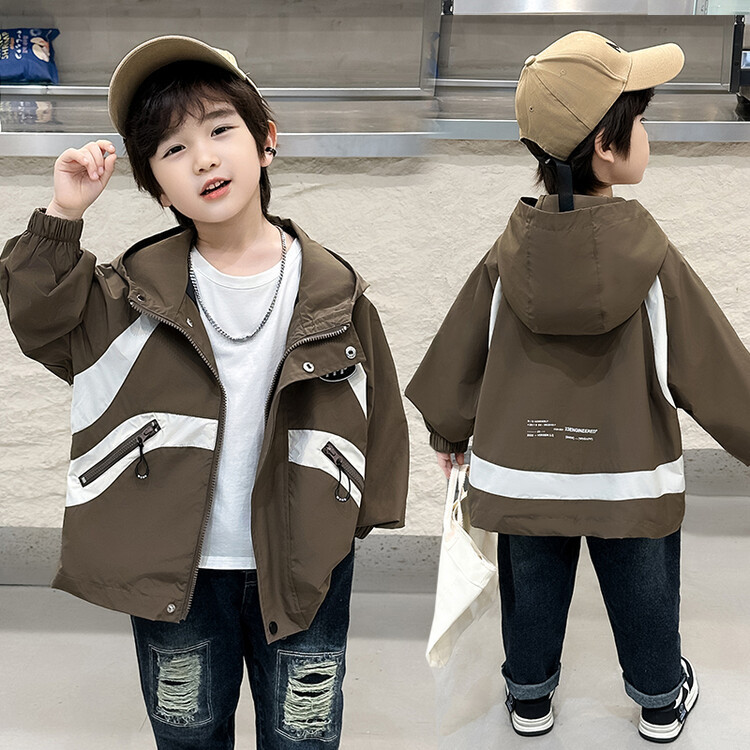 Boys label patchwork jacket for spring and autumn 2023, new handsome hooded windbreaker, children's top_voghion.com