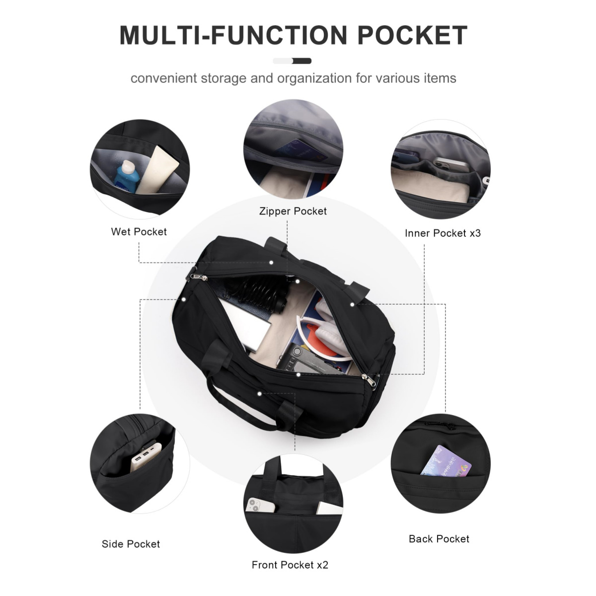 Bolsa de gimnasio unisex con compartimento para zapatos, bolsa de deporte, impermeable, para viajes y yoga_voghion.com