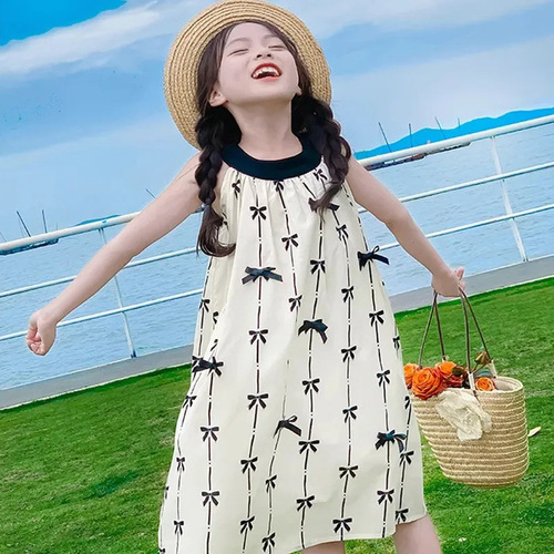 Princess Dress Girls' Dress Children's Summer Wear 2025 Girls Beach Vacation Sand Dress V-Neck Dress