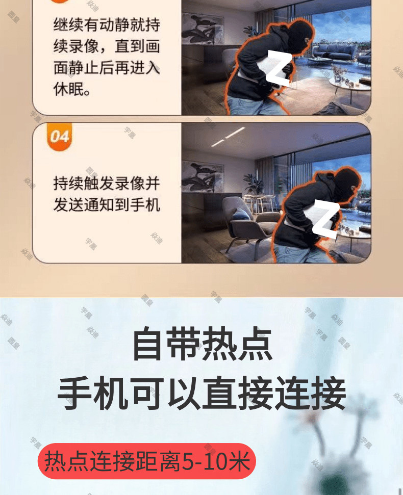 Wireless camera connected to mobile phone, remote Wi-Fi monitor without network, home ultra-high-definition indoor and outdoor network, no need to plug in undefined