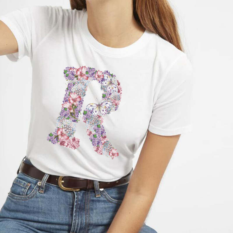 butterfly 26 letters printed short-sleeved t-shirt  NSATE61007