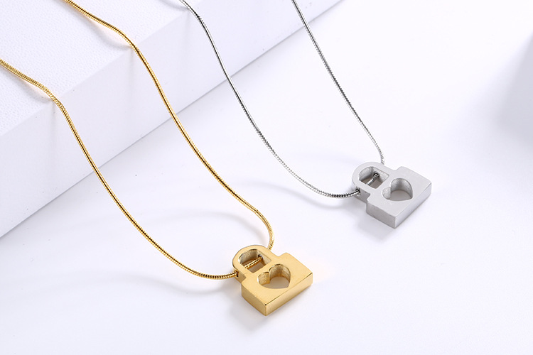 new heart lock-shaped stainless steel clavicle chain earrings net wholesale Nihaojewelry