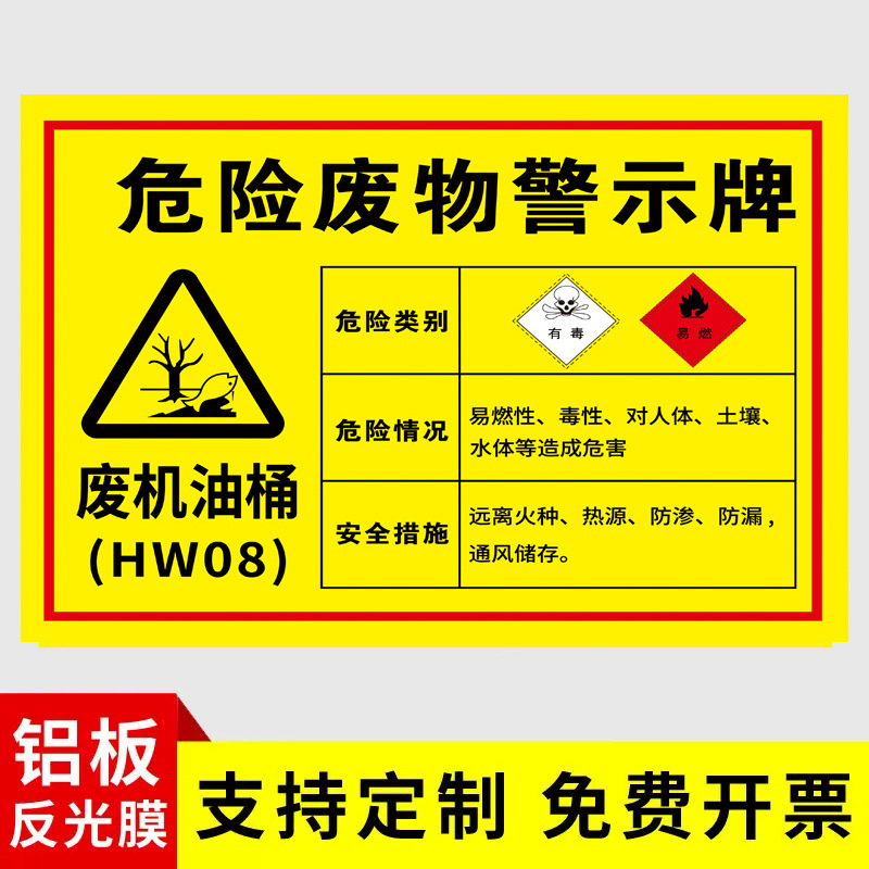 위험한 폐유 드럼-알루미늄 plate-30x40cm