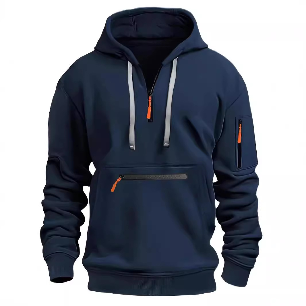 1 Felpa con cappuccio sportiva multitasche con cerniera da uomo, taglia europea, autunno inverno, vestibilità ampia_voghion.com