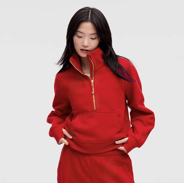 Scuba's New Family Wear Gold Zipper Fleece-Lined Warm Sports Sweatshirt Short Half-Zip Loose Sports Top