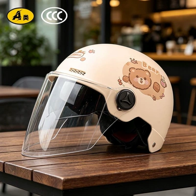 Motosiklet kaskı (dəbilqə) – helmet, summer sun protection - matte-double-mirror-model-khaki-caramel-coffee-bearsunshade-hidden-inner-mirrorlong-lensapproximately-185cm-in-length