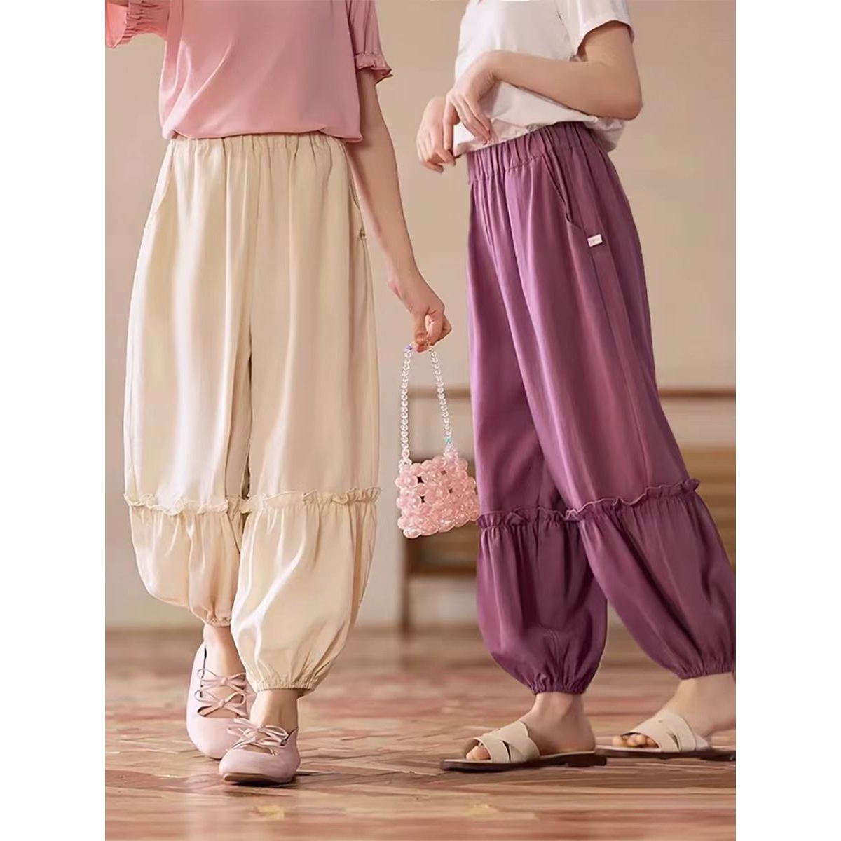 Girls' Pants 2025 Summer New Thin Children's Stylish Casual Pants Breathable Mosquito-Proof Loose Long Pants Purple