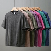 潮牌百搭纯棉重磅短袖夏宽松高级感简约T恤复古美式做旧高街短袖