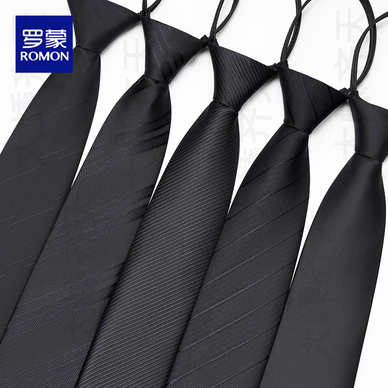 Romon Black Tie Men's Zipper Wedding Groom Blue Business Suit Men's Hands-Free Striped Lazy Trend