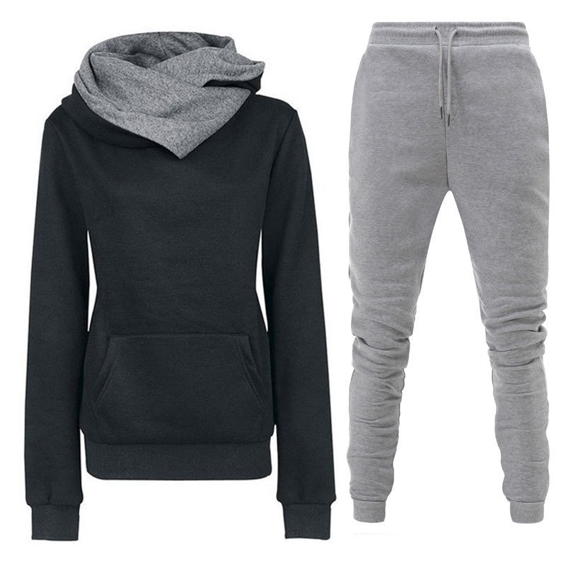 En stock 23 Otoño e Invierno Nuevo traje de ropa deportiva con Capucha forrada de lana para mujer bolso cálido suéter pantalones ropa de mujer al por mayor