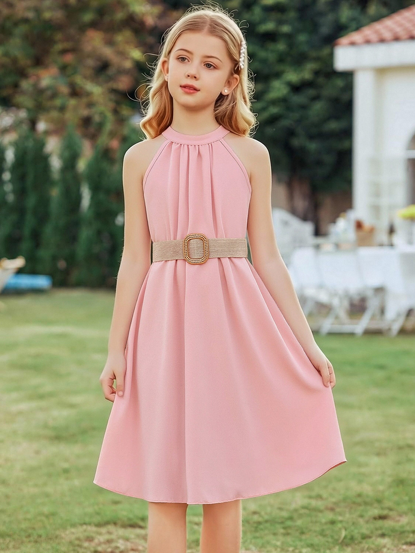 Vestidos de verano para niñas, populares vestidos de princesa con cuello halter, dulces vestidos de verano para niñas, vestidos elegantes para niñas mayores.
