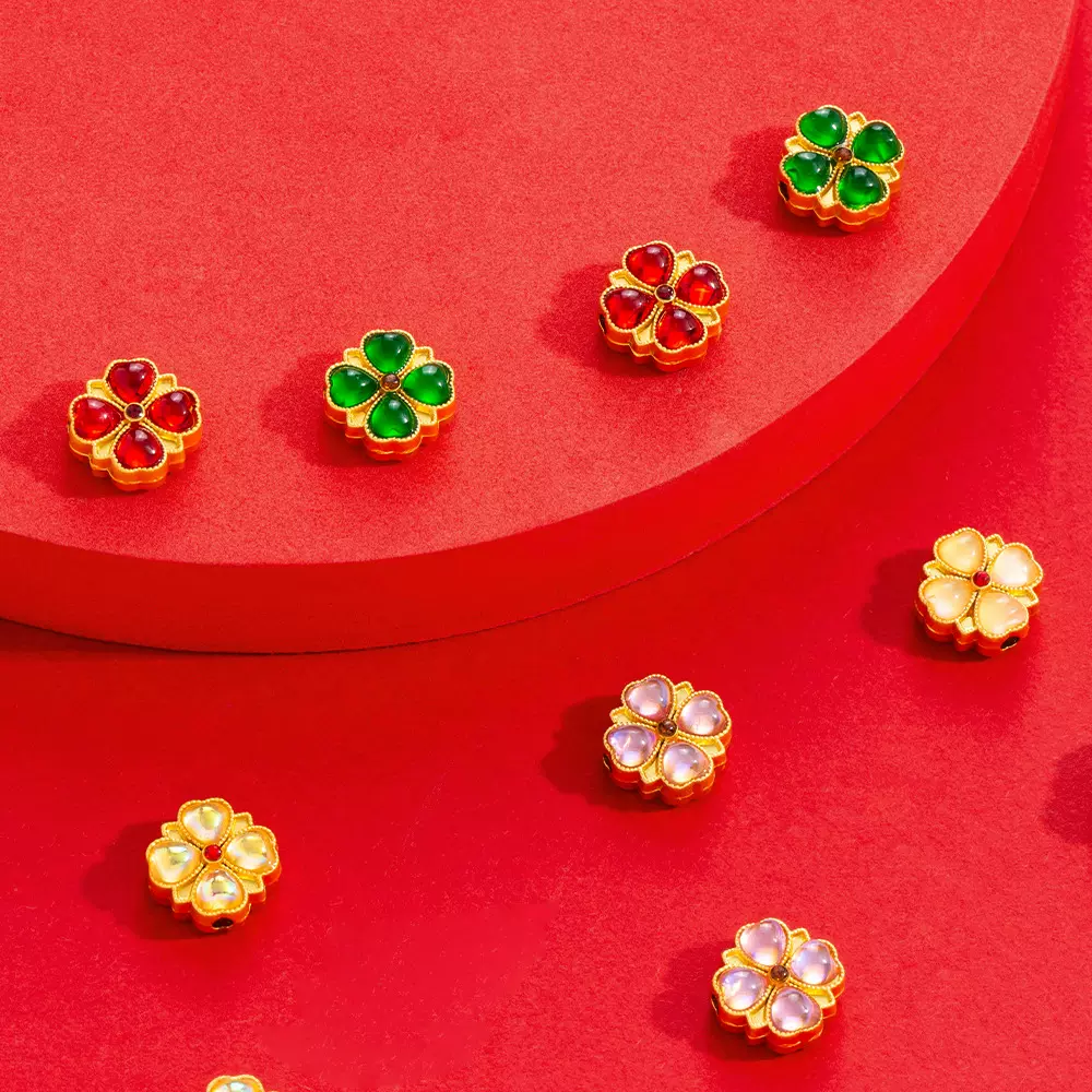 古法哑金平安扣吊坠招财纳福四叶草隔珠挂件diy手链手串配件批发