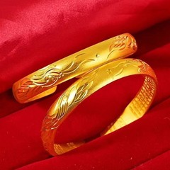 金色手镯女款龙凤呈祥时尚百搭龙凤金色开口手镯送妈妈礼