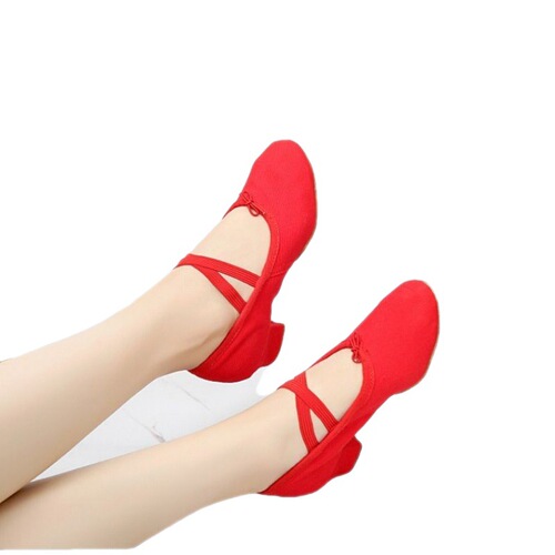 Adult Canvas Shoes Yoga Shoes Women Teacher Bottom Practice Genuine Leather Ballet Shoes Soft Latin Dance Shoes Three Soft Sole Shoes
