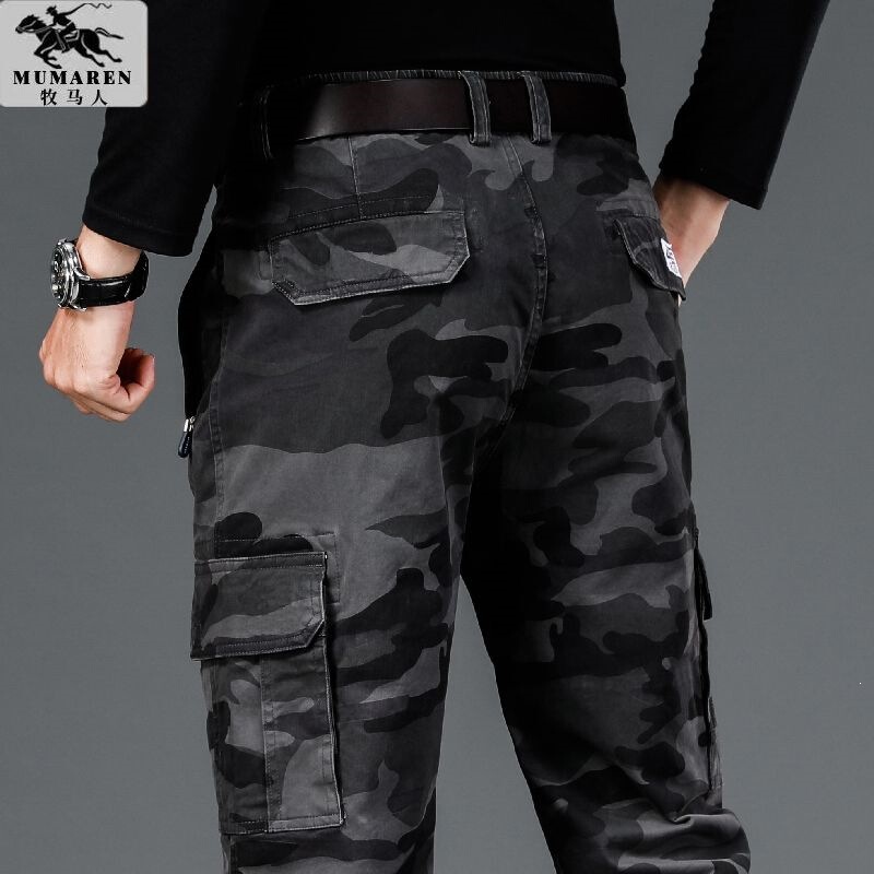 Wrangler Spring and Autumn Camouflage Work Pants for Men, Dopamine Loose Straight-Leg Stretch Multi-Pocket New Casual Pants
