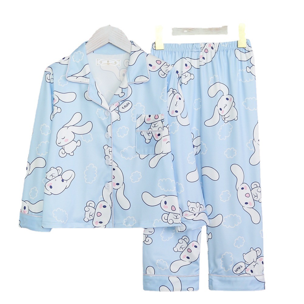 Pijamas para niños del sudeste asiático para niños de primavera y otoño para niñas de manga larga y solapa fina de dibujos animados LABUBU traje de otoño para niños grandes