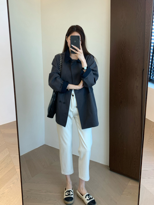 客供面料立裁挺括有筋骨撞色翻领落肩袖日系工装休闲风衣女秋新25|undefined