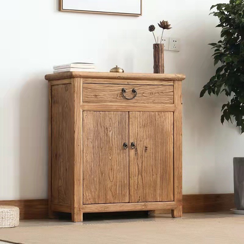 Solid Wood Storage Cabinet Old Elm Sideboard Chinese Style Wall-Mounted Dining Room Storage Cabinet Miscellaneous Cabinet Old Door Panel Household Side Cabinet