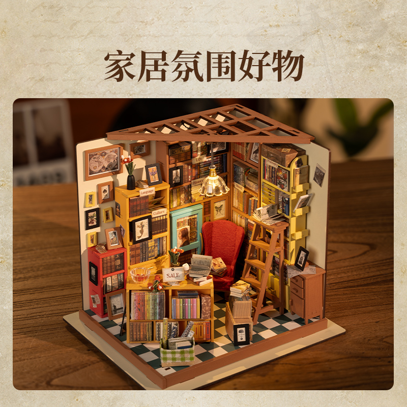 Rollife Ruo Lai Sam Bookstore bricolaje cabaña hecha a mano modelo mini cabaña arte casa juguete