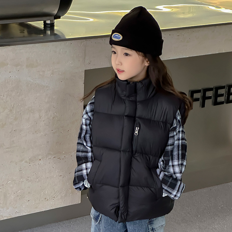2024 nuevo otoño y invierno para niños y niñas, chaleco de invierno para niños, chaqueta de hombro negra, abrigo de moda